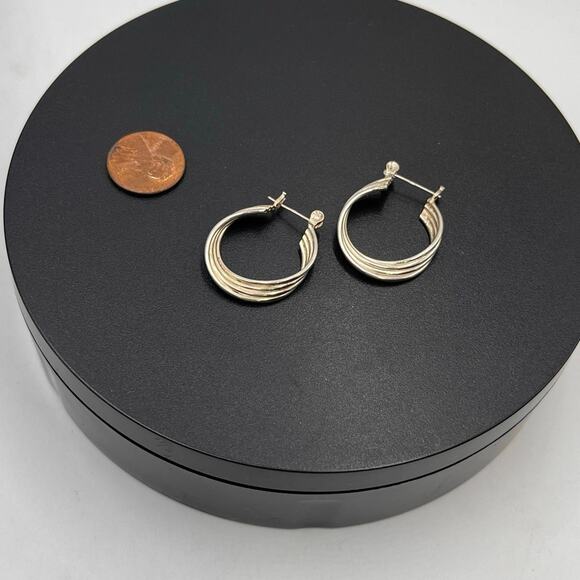 Sterling Silver 924 Layered Twisted Hoop Earrings 1”, 5 grams - Picture 5 of 6